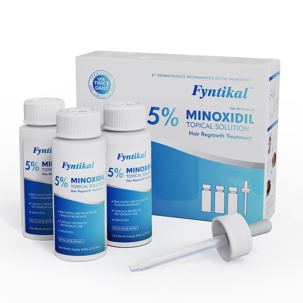 Fyntikal minoxidil bottle close-up for home use and easy application