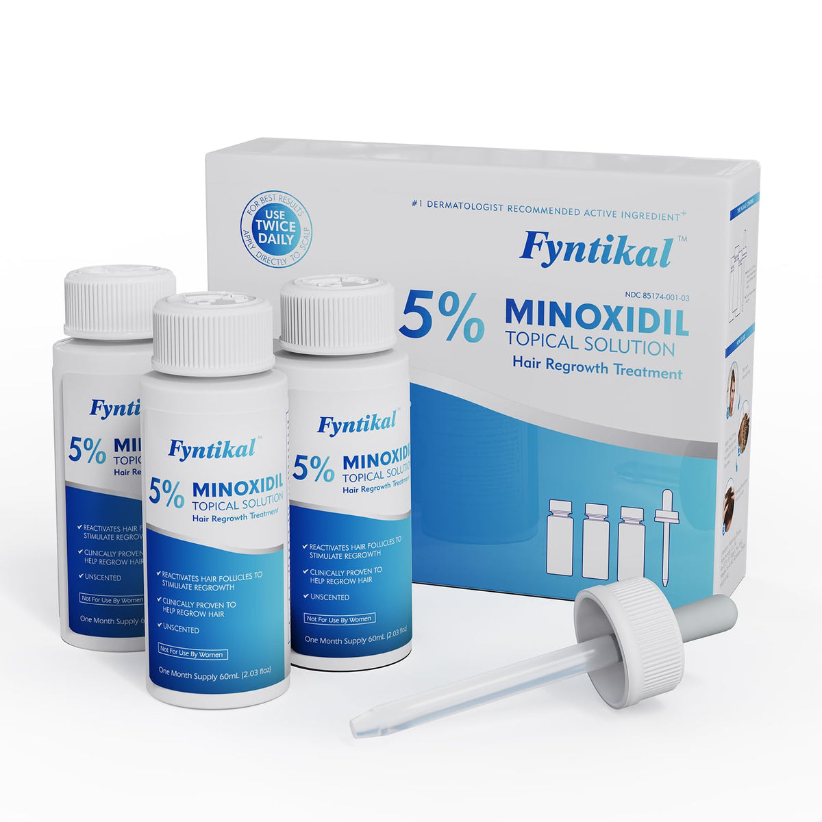 Fyntikal minoxidil bottle close-up for home use and easy application