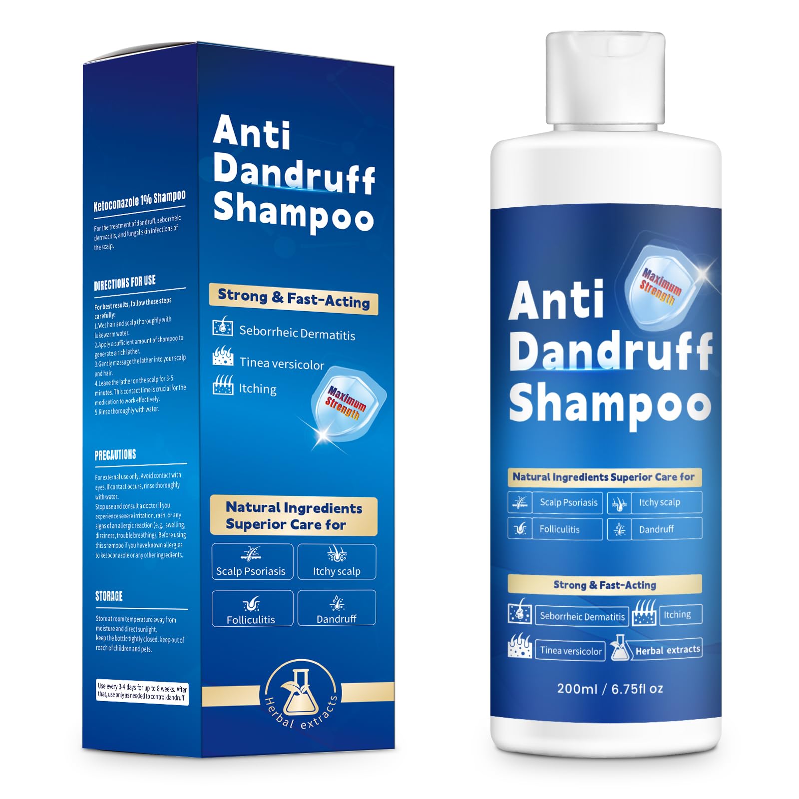 FYZMTL anti-dandruff shampoo bottle promoting flake relief and healthy scalp.