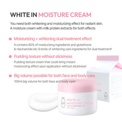 G9SKIN White In Moisture Cream body application—hydration for dry, rough areas.