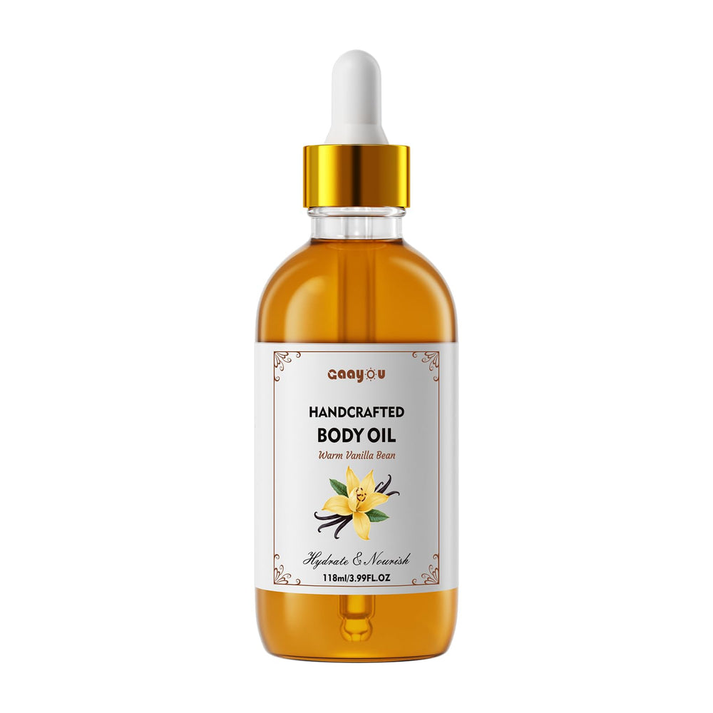 Gaayou Warm Vanilla Bean Oil bottle shown for deep hydration and easy application.