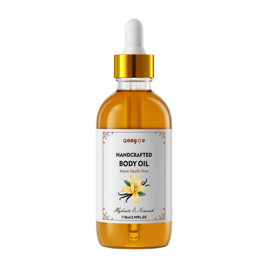 Gaayou Warm Vanilla Bean Oil bottle shown for deep hydration and easy application.