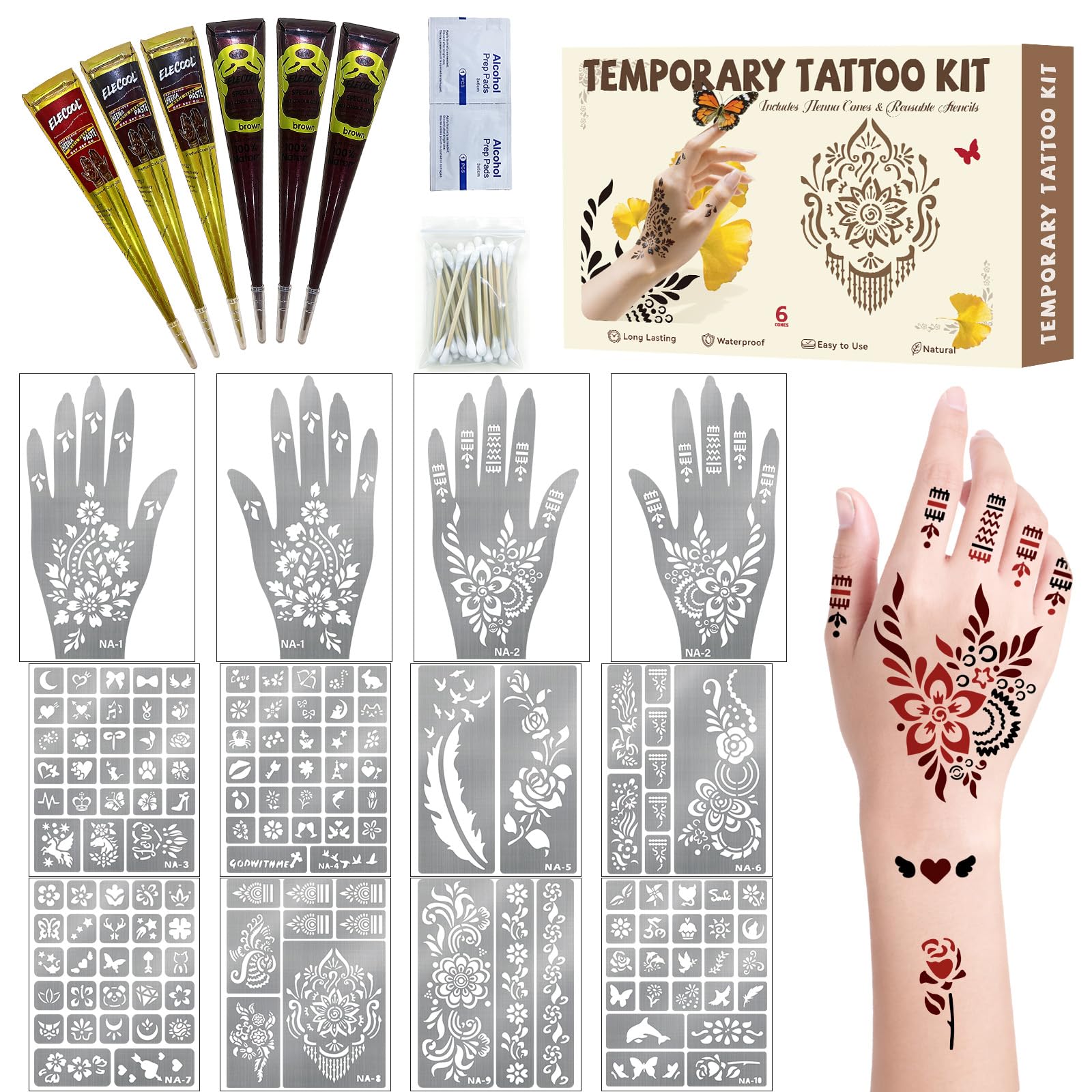 Gabizafia 136-piece tattoo stencil kit for precise mehndi designs