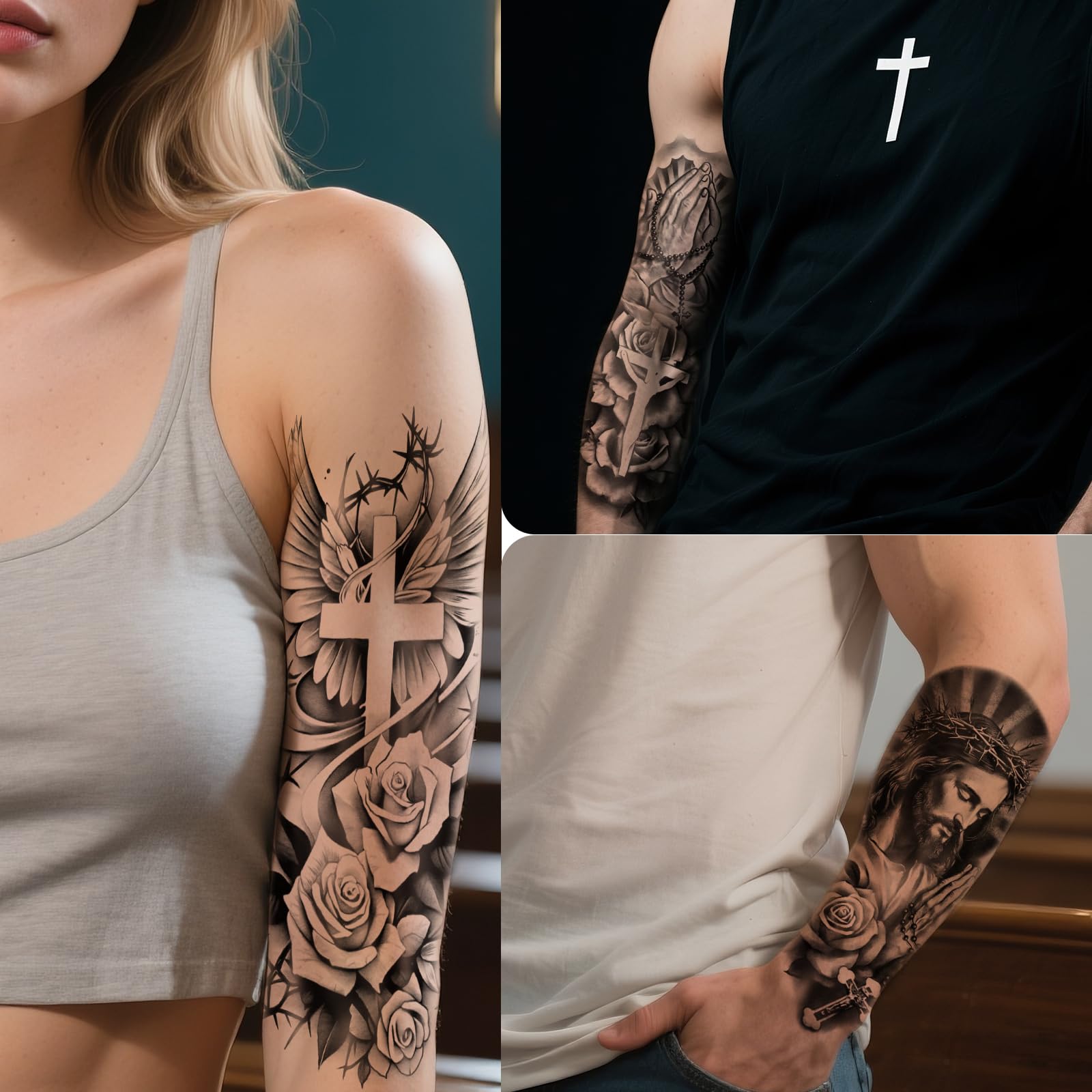 Gabizafia half-sleeve cross designs for versatile church symbolism wear.