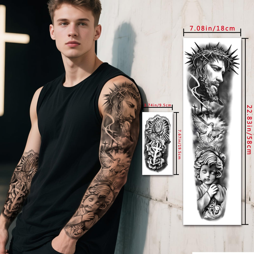 Gabizafia half-sleeve church symbols tattoo set for versatile occasions.