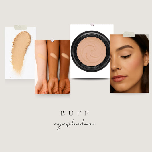 Gabriel Cosmetics Eye Shadow Natural Buff swatch demonstrates warm and cool tones blending smoothly.