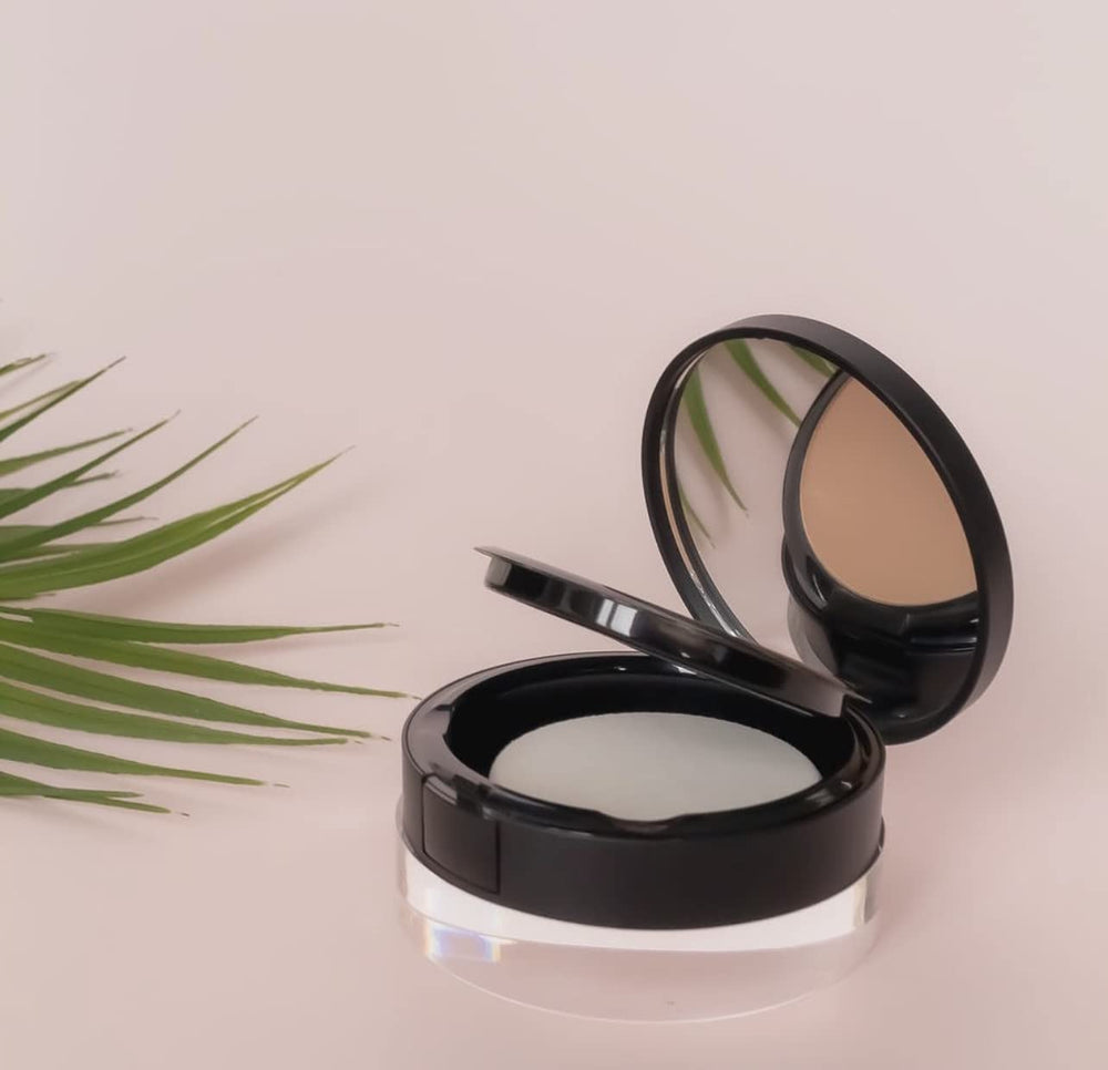 Gabriel Cosmetics powder applied on skin delivering a refined matte look