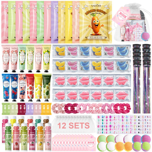 GADMLURY 144pcs spa kit full set for pink-themed sleepovers and at-home pampering.