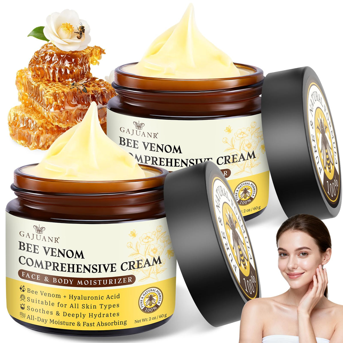GAJUANR Bee Venom Moisturizing Cream jar offers smooth daily hydration.