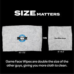 Eco-packaging of Game Face Warrior Wipes emphasizes compostability.