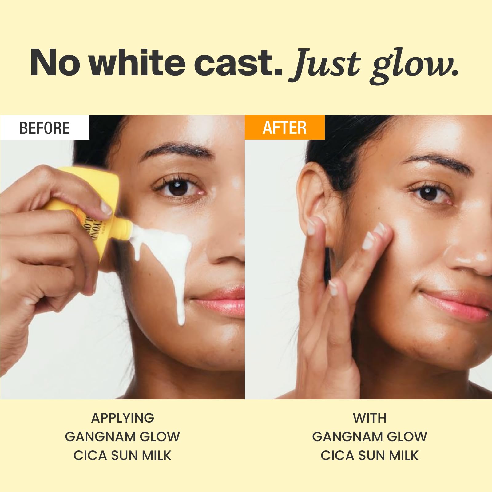 Skin-friendly blend with cica, niacinamide visible on skin