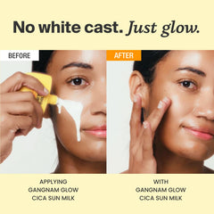 Skin-friendly blend with cica, niacinamide visible on skin