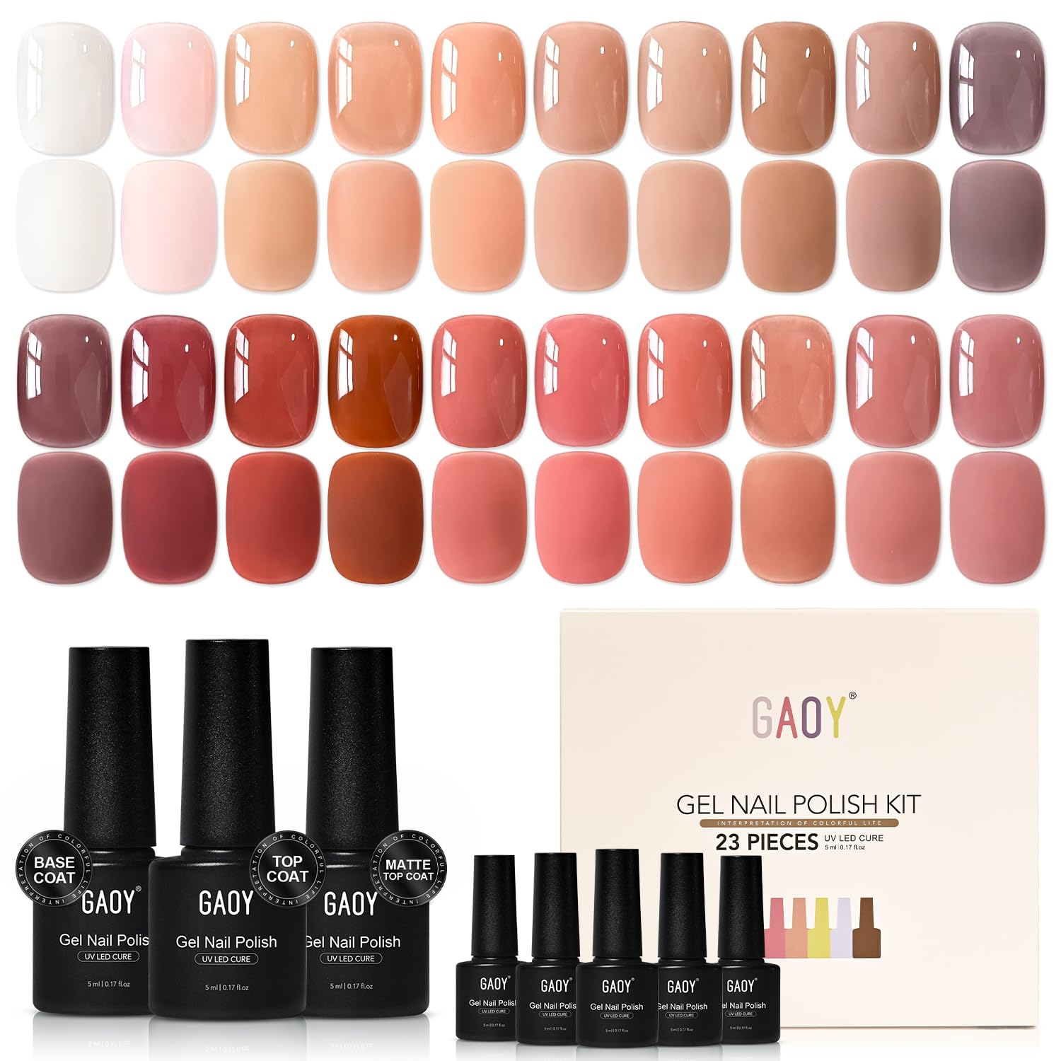 GAOY 23-piece gel nail polish set bottle array for versatile at home manicures.