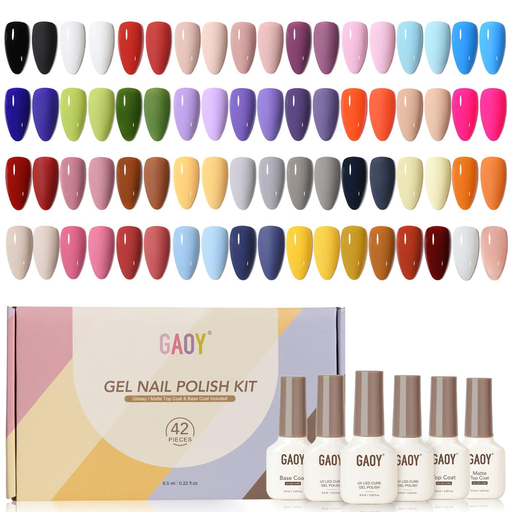 GAOY 39-color gel kit swatches pink nude and red shades for versatile looks
