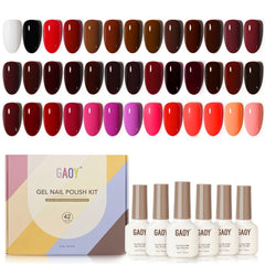 GAOY 42-pcs gel nail polish kit with glossy and matte top coats for home salon perfection
