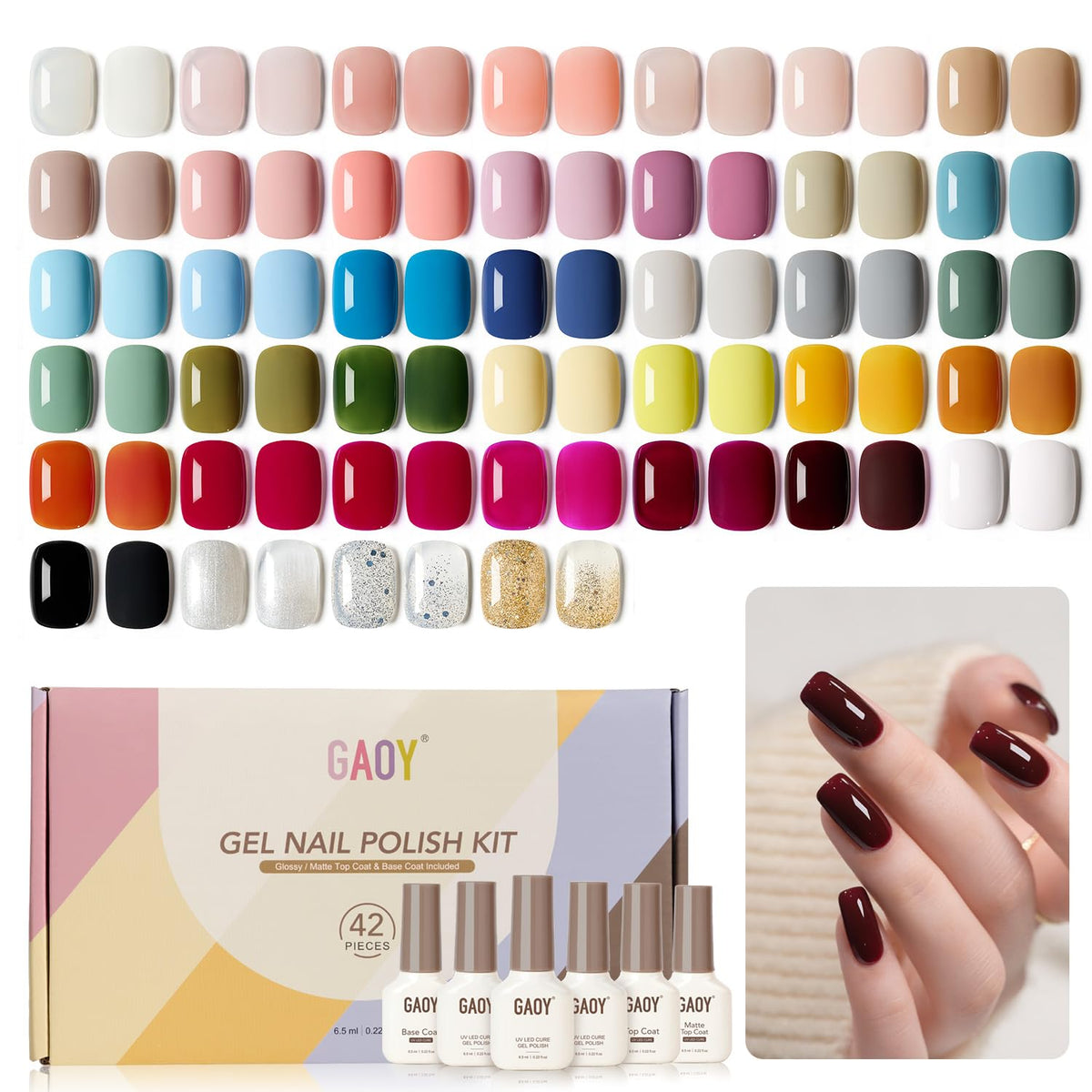 GAOY 42 Pcs Gel Nail Polish Kit main colors provide a versatile seasonal nail palette.