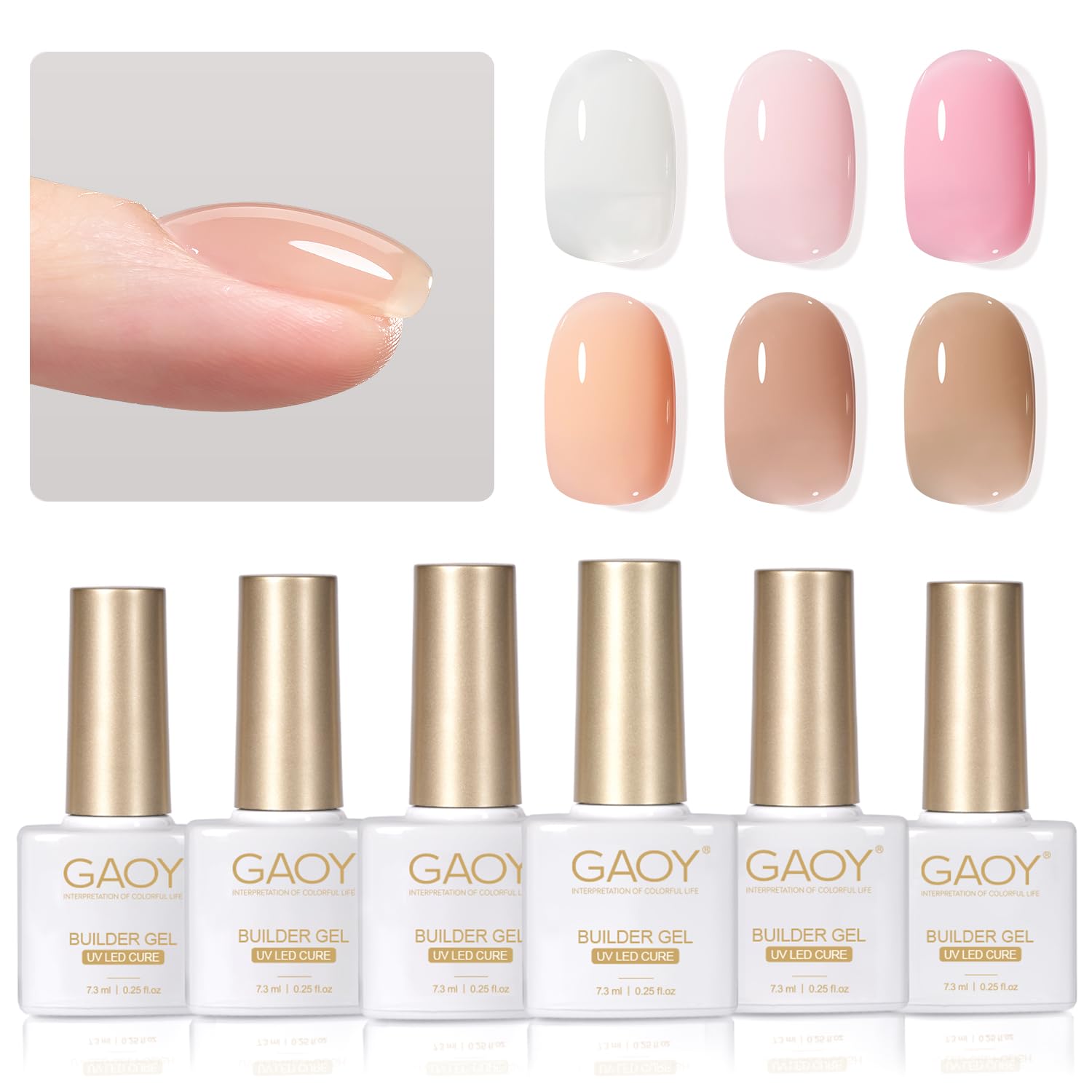 GAOY 6 Colors Builder Gel set packaging showcases vibrant, salon-ready options for at-home nails.