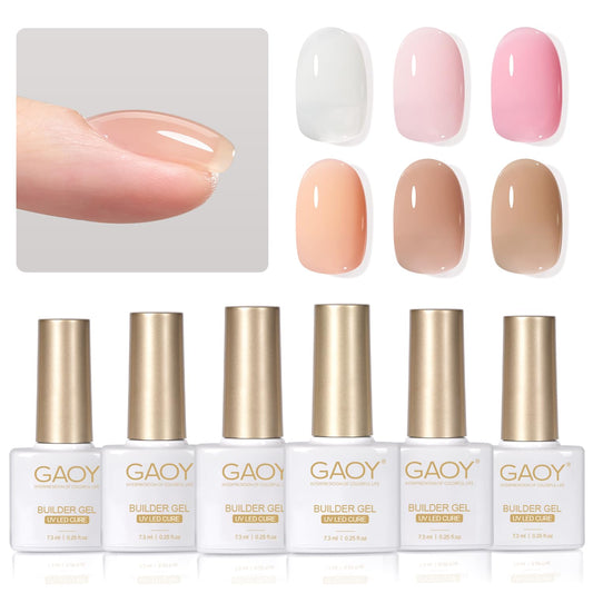 GAOY 6 Colors Builder Gel set packaging showcases vibrant, salon-ready options for at-home nails.