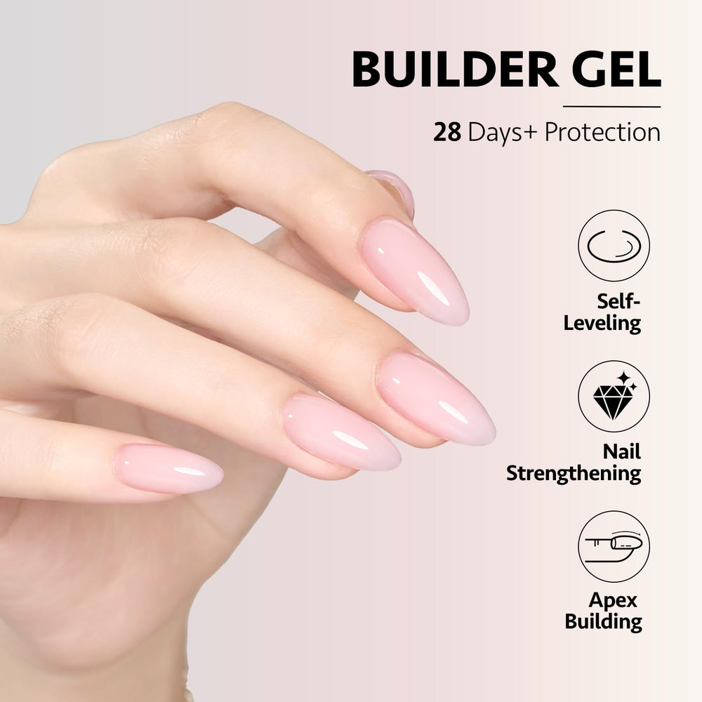 GAOY brush-on builder gel application demonstrates smooth, self-leveling formula for even coverage.