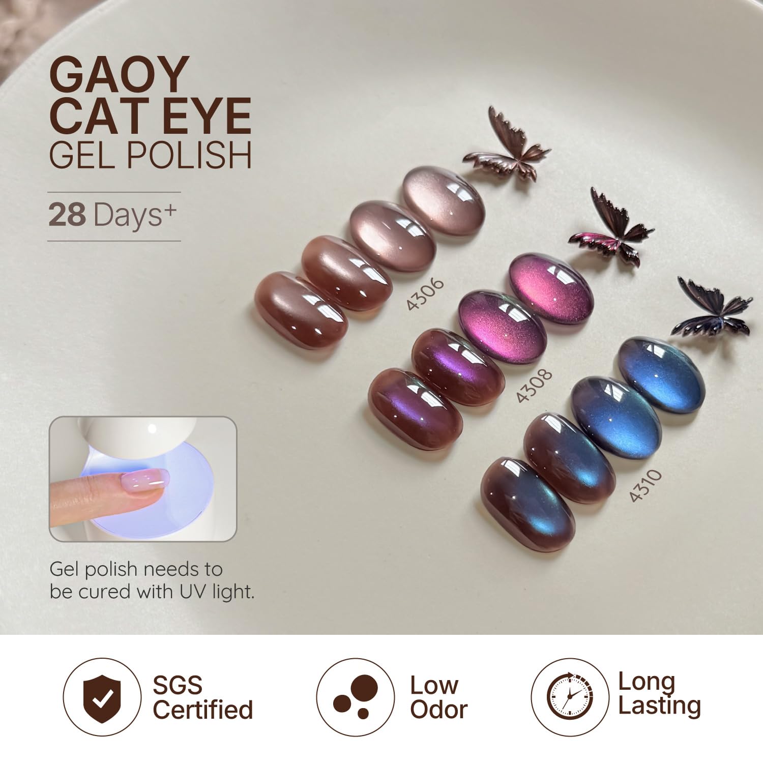 Finished GAOY manicure with long-lasting shimmer and smooth finish