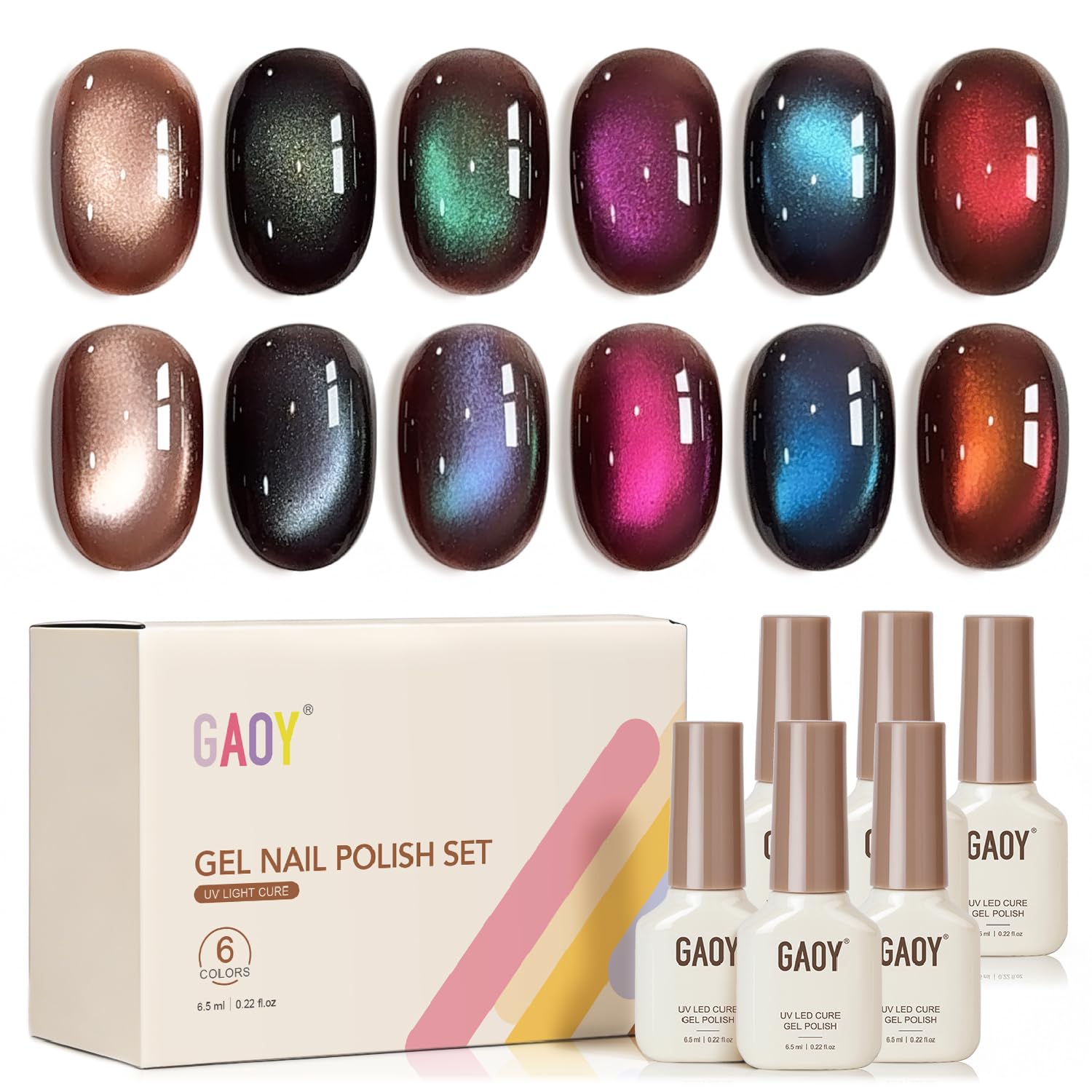 GAOY Brown Chameleon Cat Eye Kit with magnet for customizable glitter effects on nails