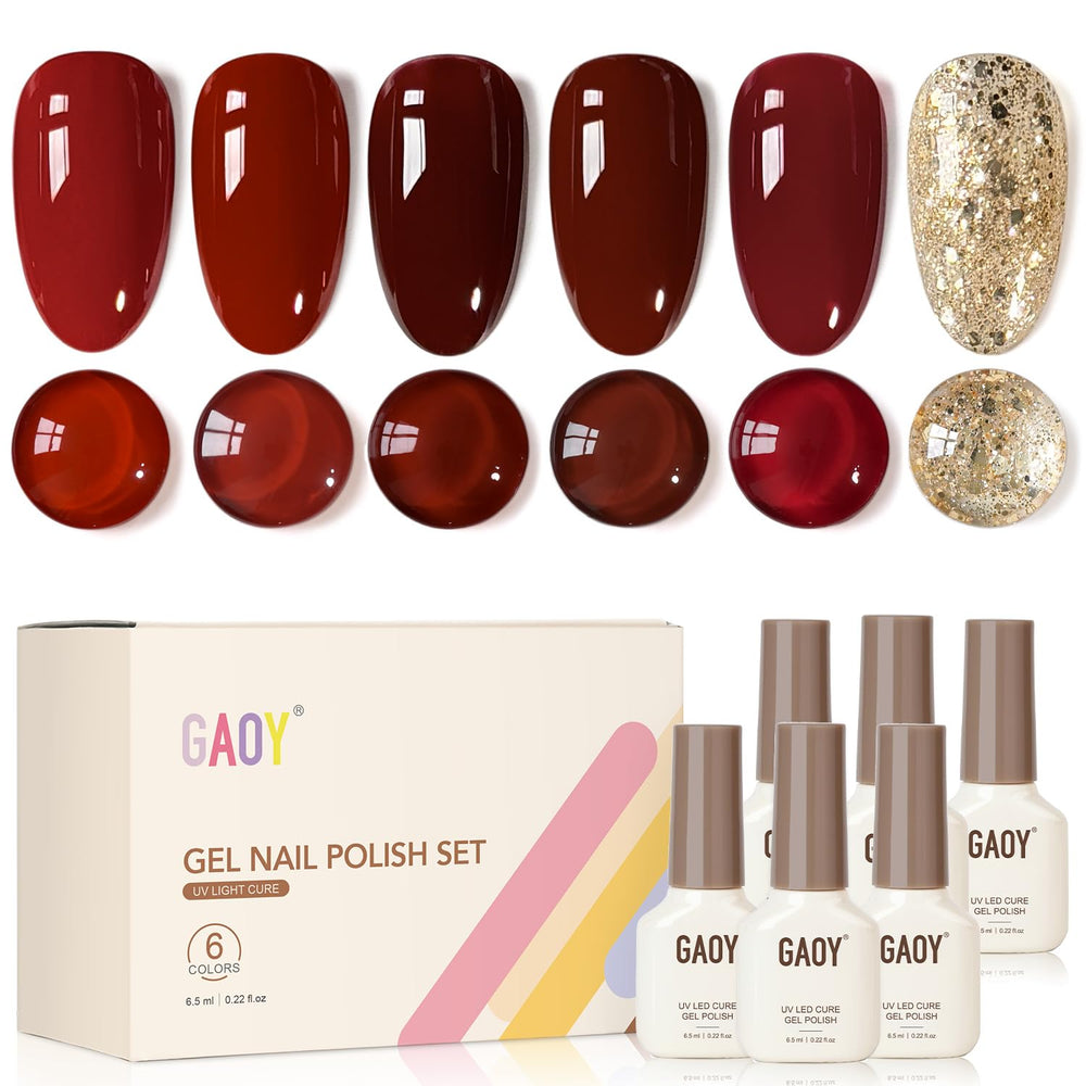GAOY Burgundy Red Gel Nail Polish Set packaging for at-home use
