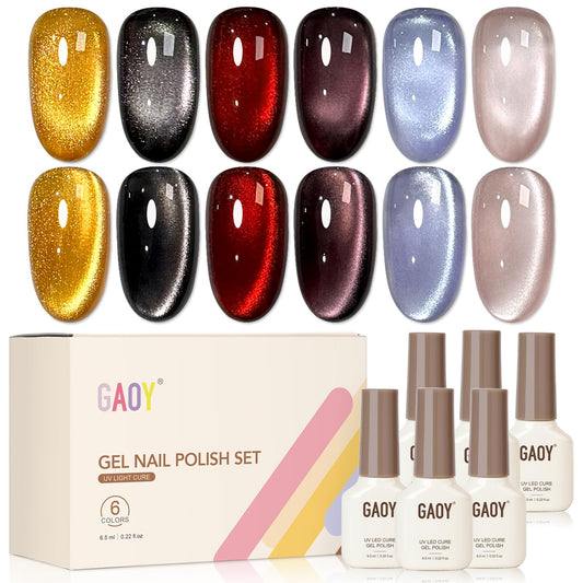 GAOY Cat Eye Gel Nail Polish set in gold glitter for magnetic nail art at home