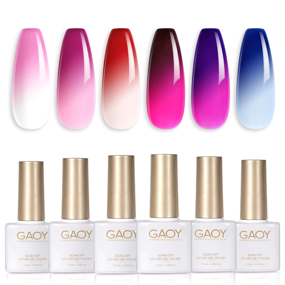 GAOY color changing gel nail polish set with six mood-shifting colors for home use.
