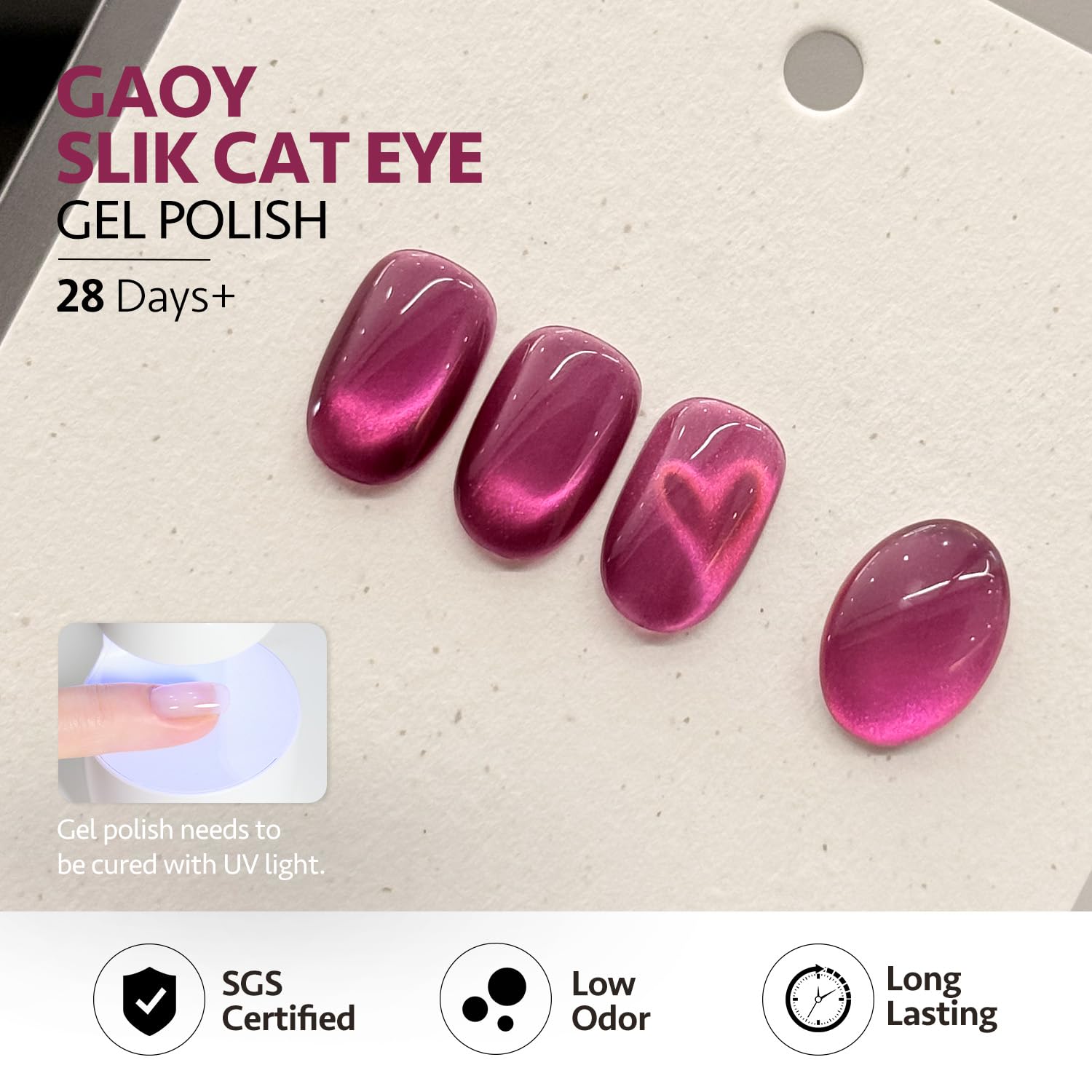 GAOY finished nails with pink cat eye shimmer for date night.