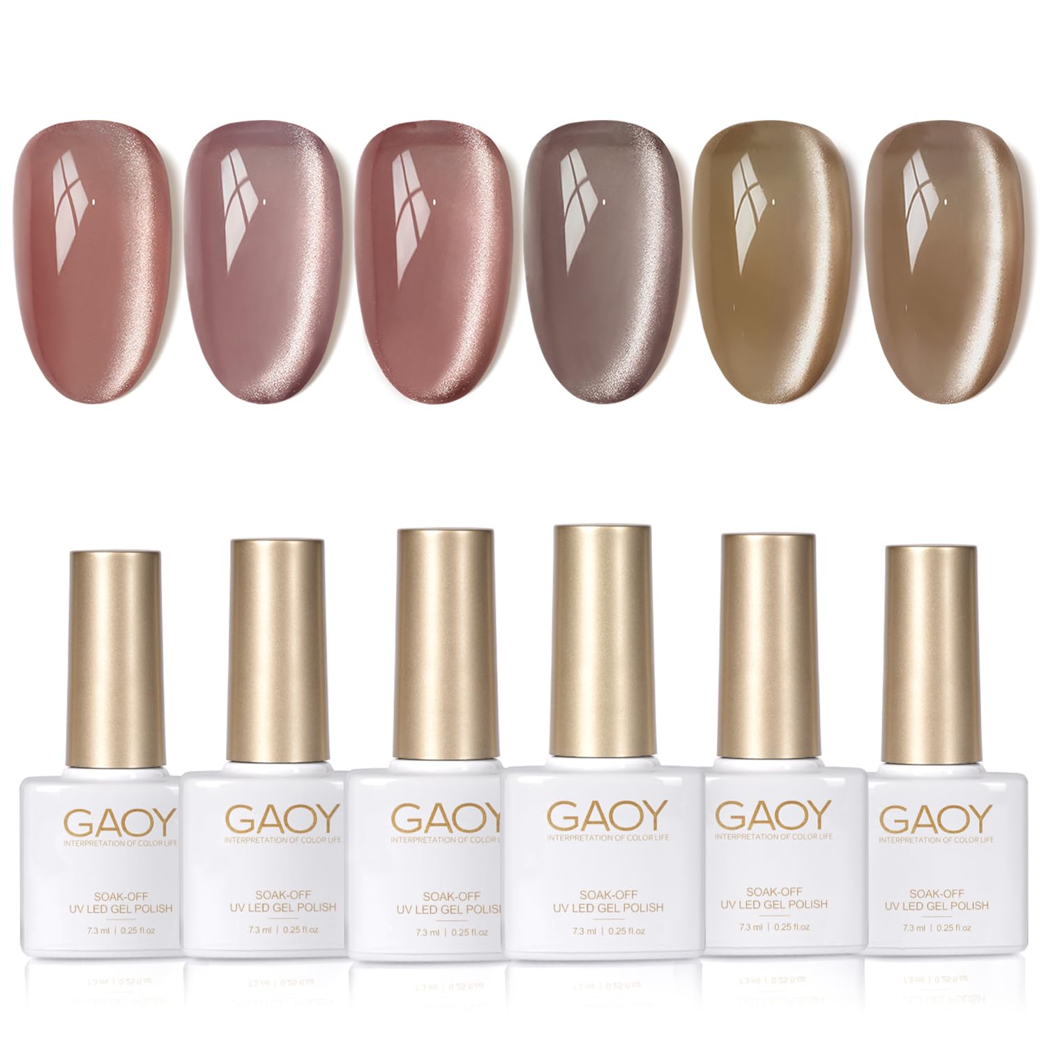 GAOY Forest Sunset Cat Eye Gel Nail Polish Set swatches for professional-looking home manicures.