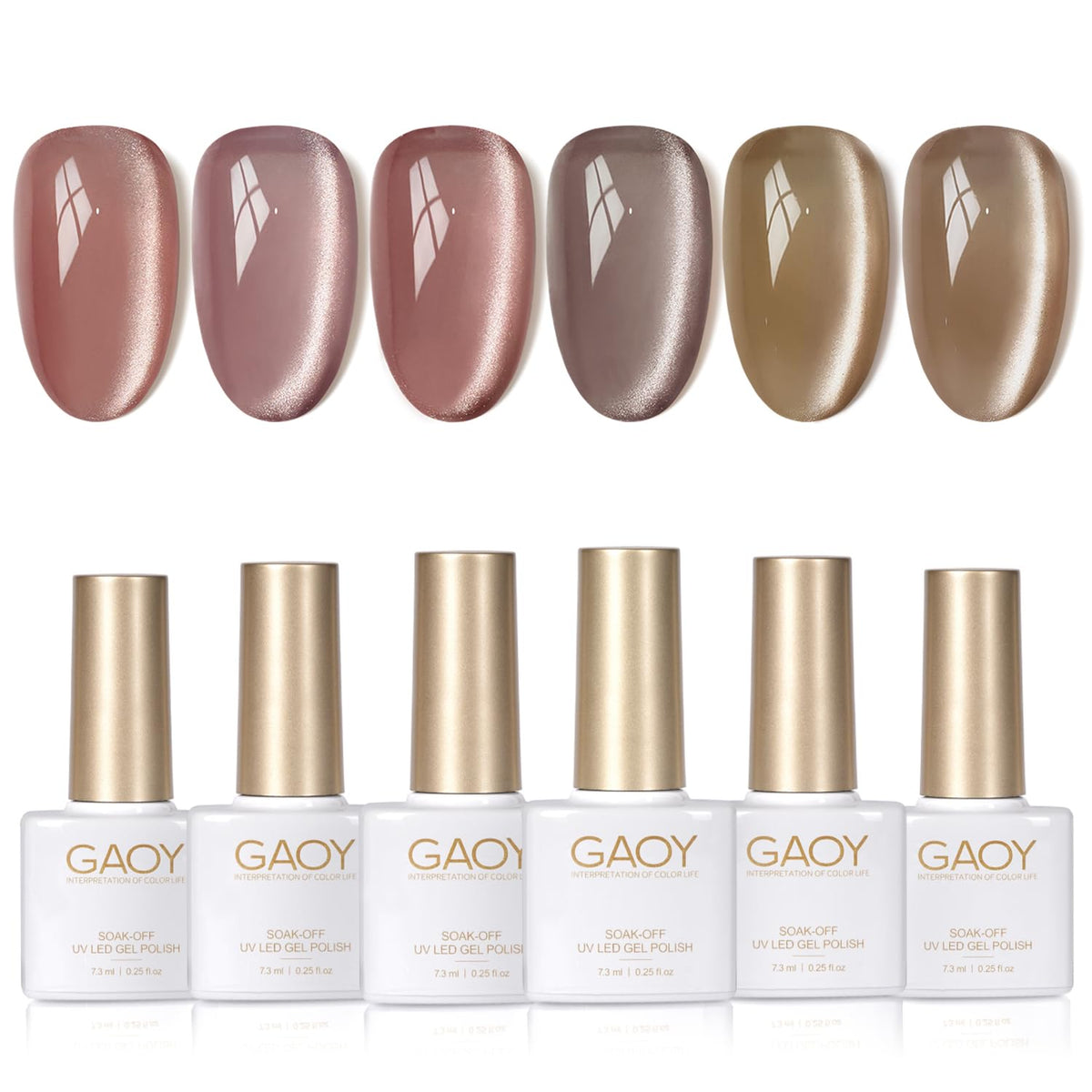 GAOY Forest Sunset Cat Eye Gel Nail Polish Set swatches for professional-looking home manicures.