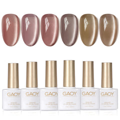 GAOY Forest Sunset Cat Eye Gel Nail Polish Set swatches for professional-looking home manicures.