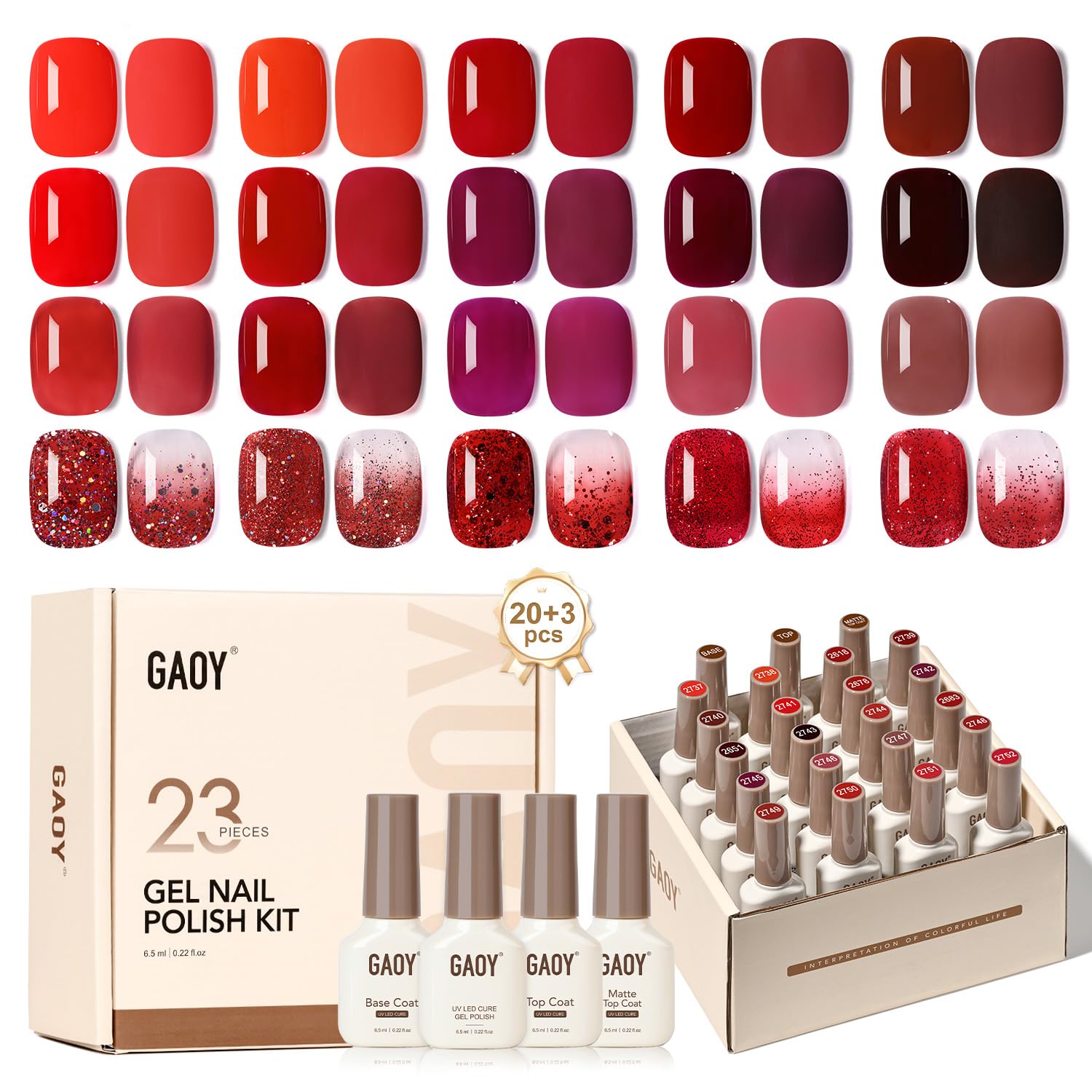 GAOY 23-piece gel nail polish kit offers diverse shades for at-home manicures.