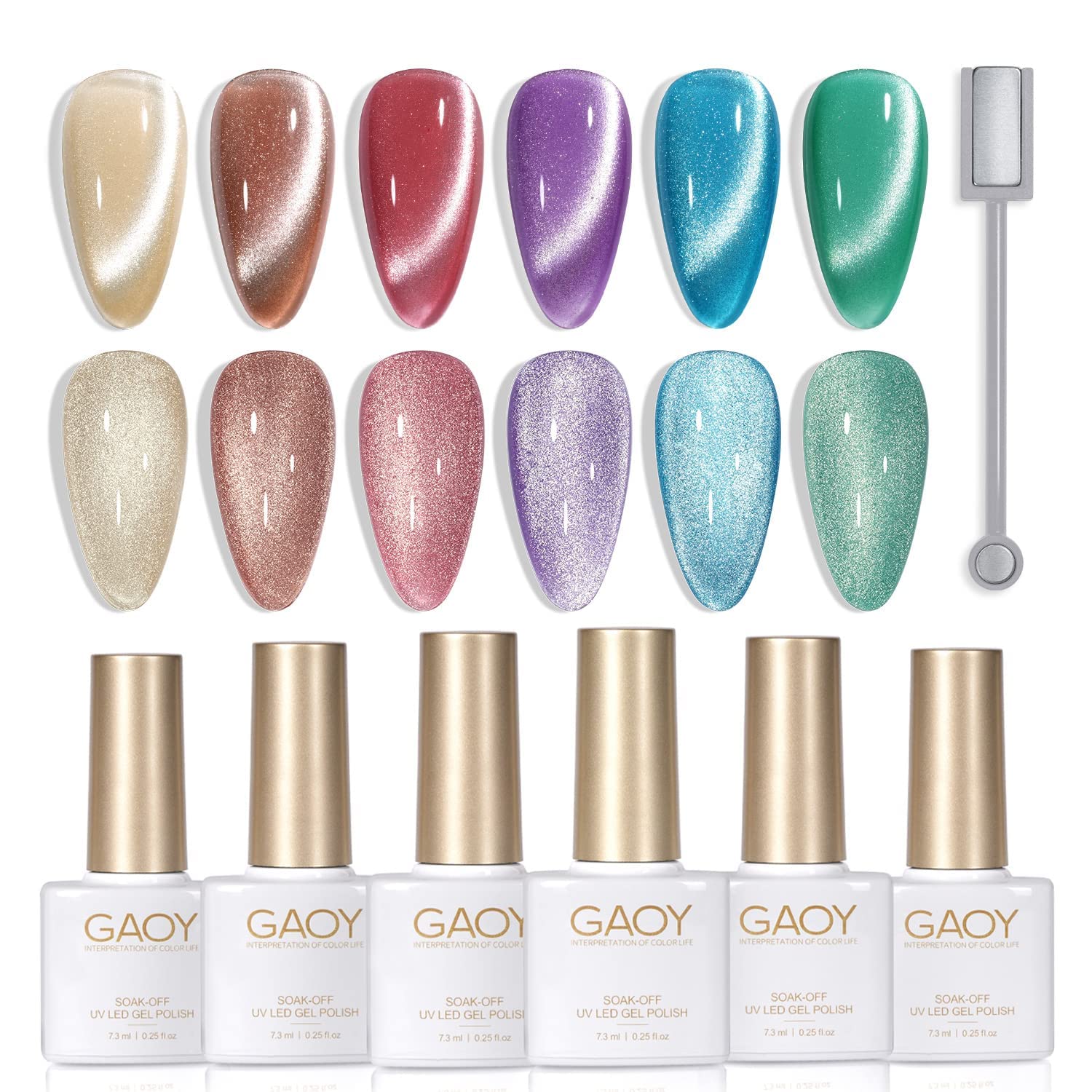 GAOY Glitter Galaxy Cat Eye polish collection with holographic shimmer for at home nails