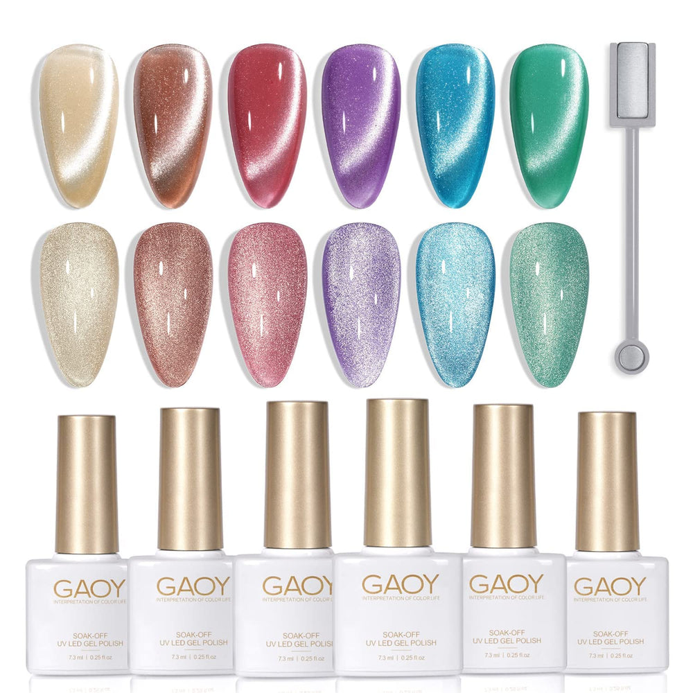 GAOY Glitter Galaxy Cat Eye polish collection with holographic shimmer for at home nails