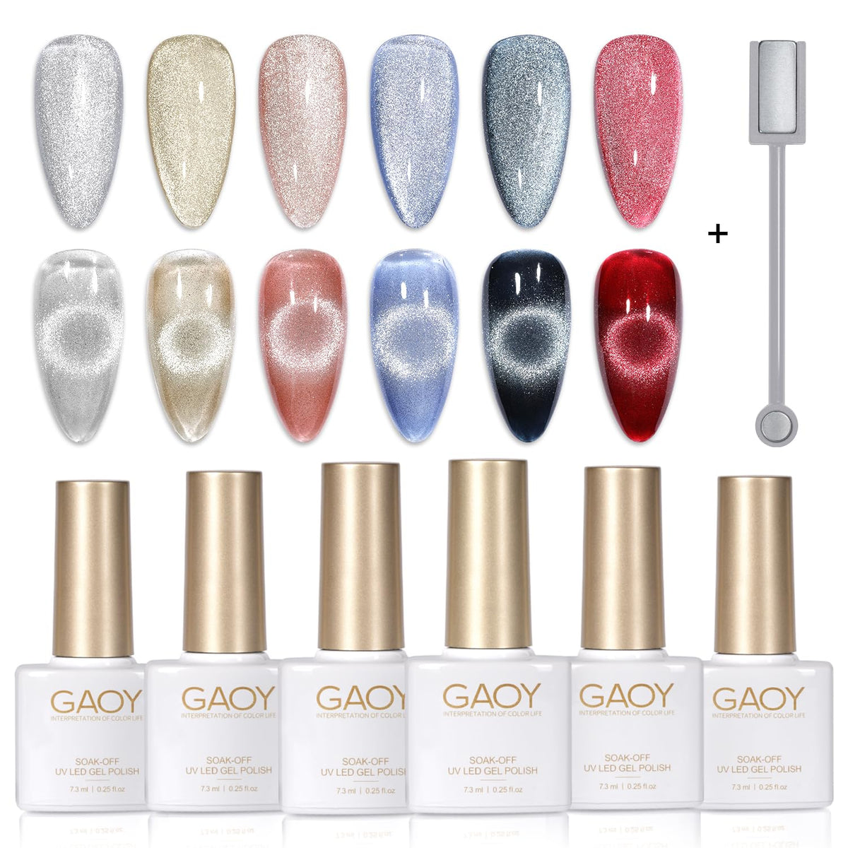 GAOY holographic glitter cat eye gel polish set with six colors for chic DIY nails