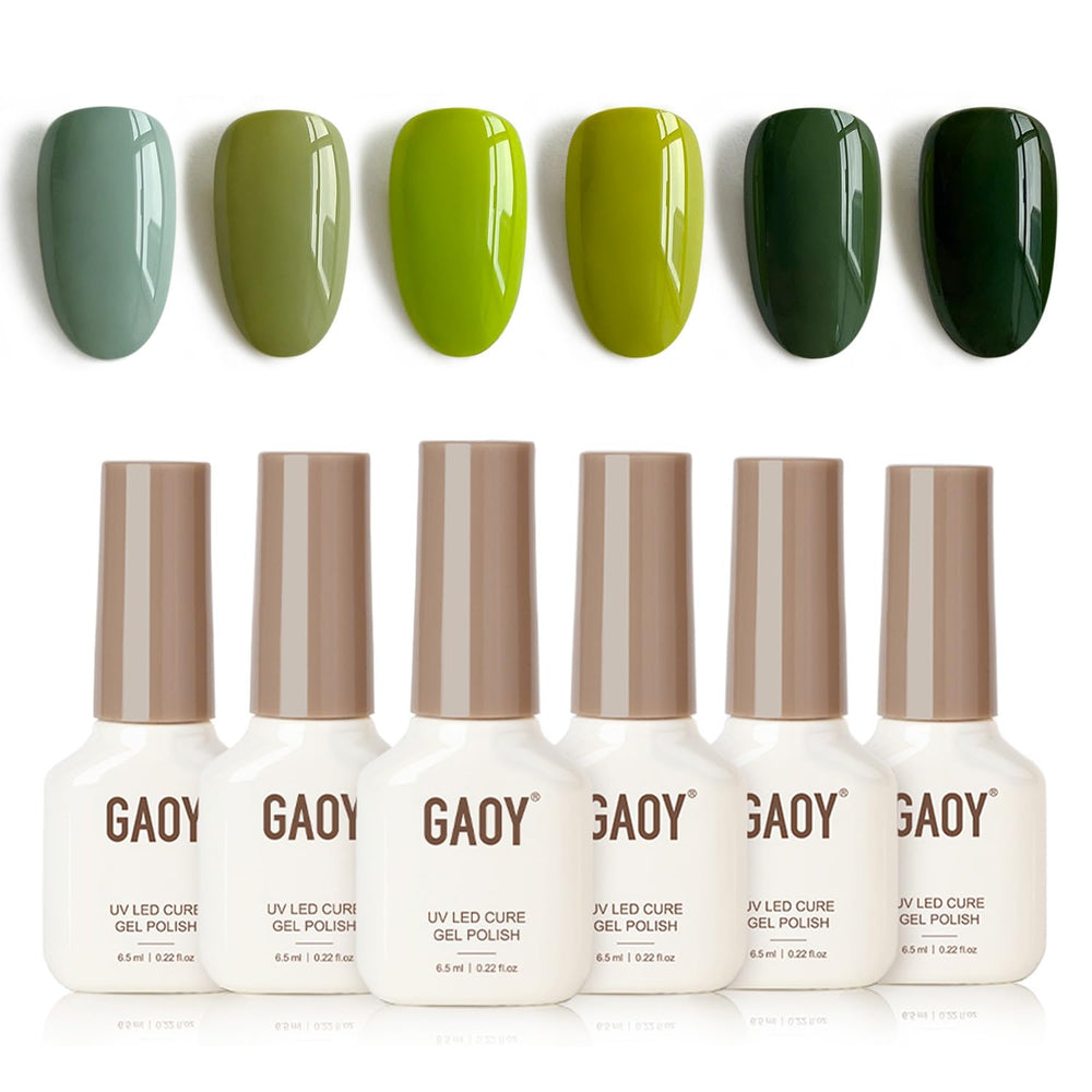 GAOY Jade Green gel polish swatches in mint, moss, emerald for chic office looks