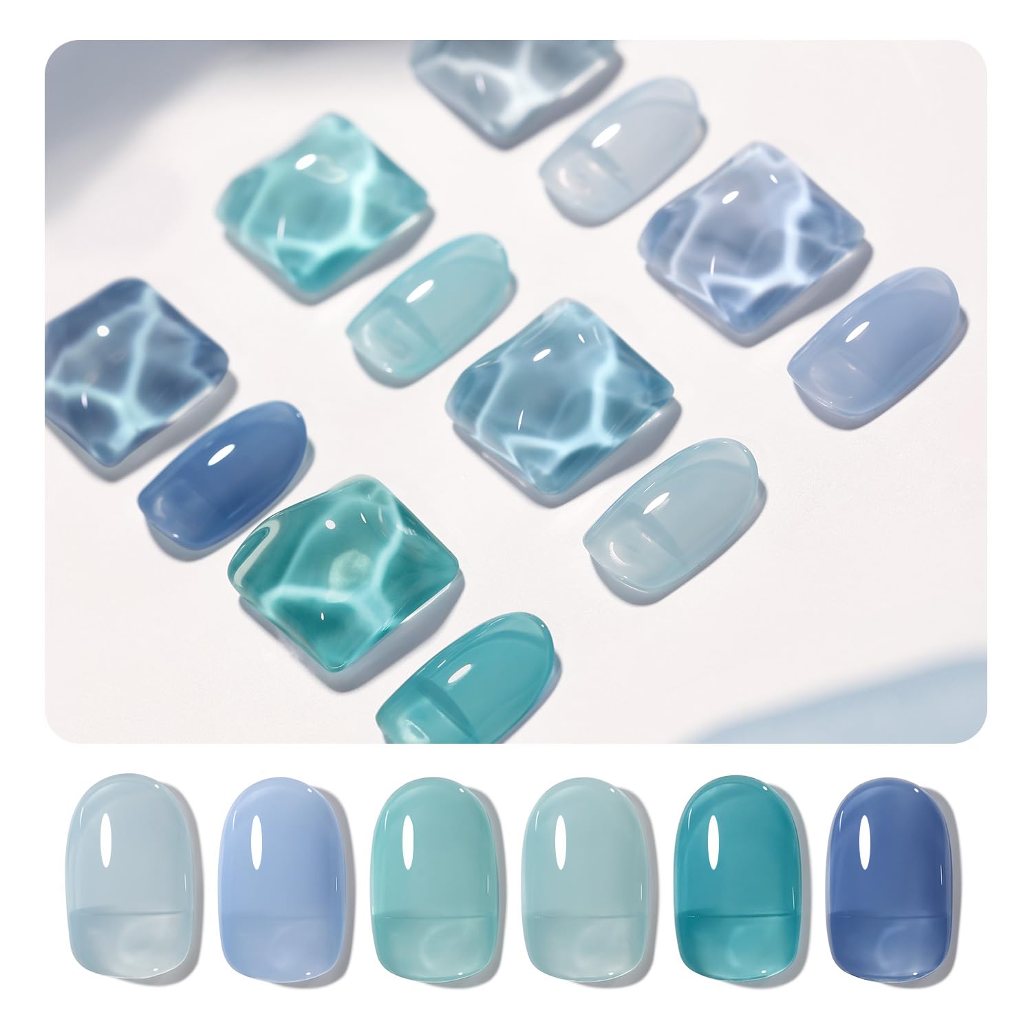 GAOY Jelly Blue gel nail polish set with bottles in a row for at home nail art