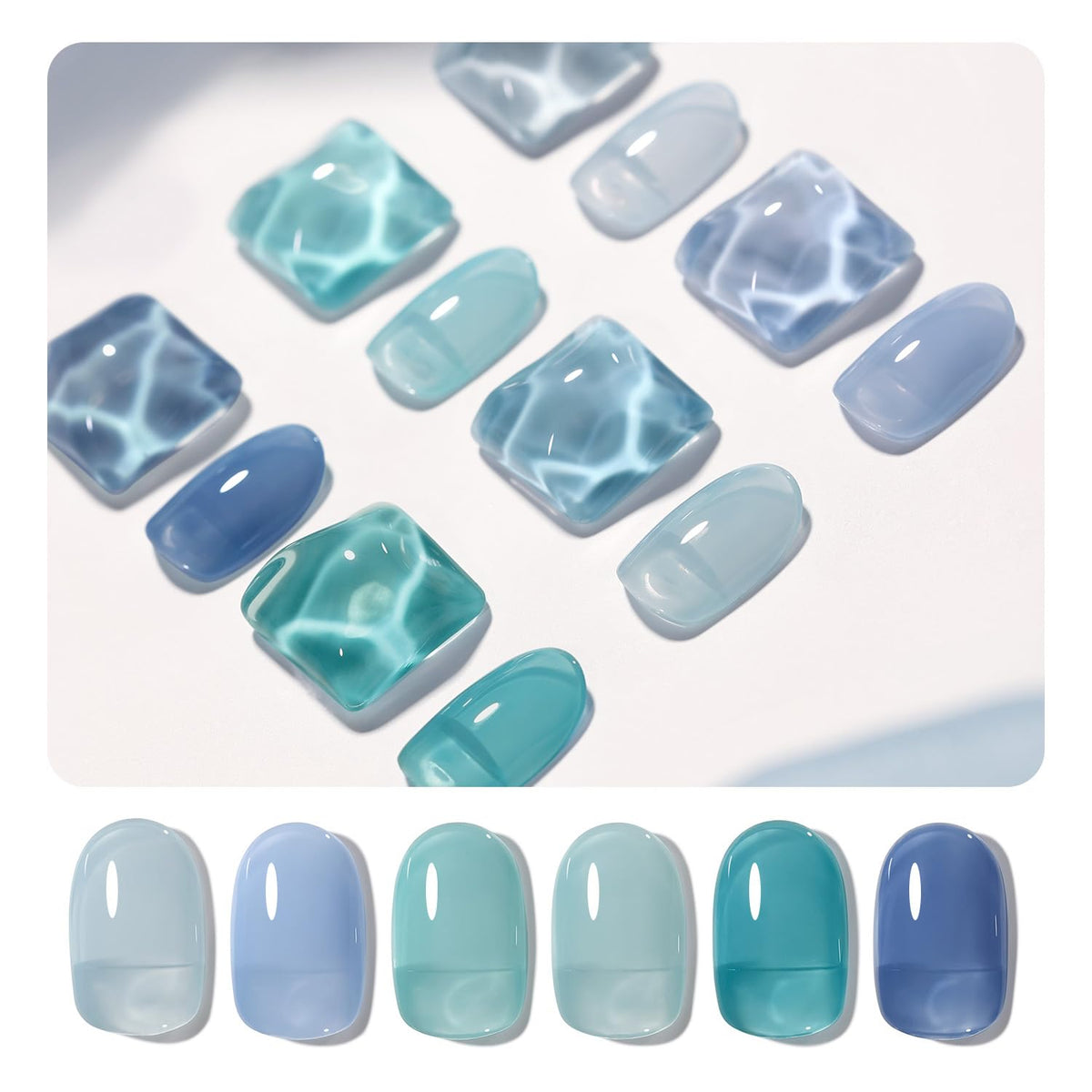 GAOY Jelly Blue gel nail polish set with bottles in a row for at home nail art
