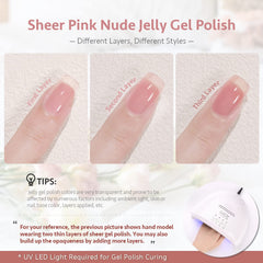 GAOY Jelly Nude Pink nail art on hand demonstrates quick salon-like results.