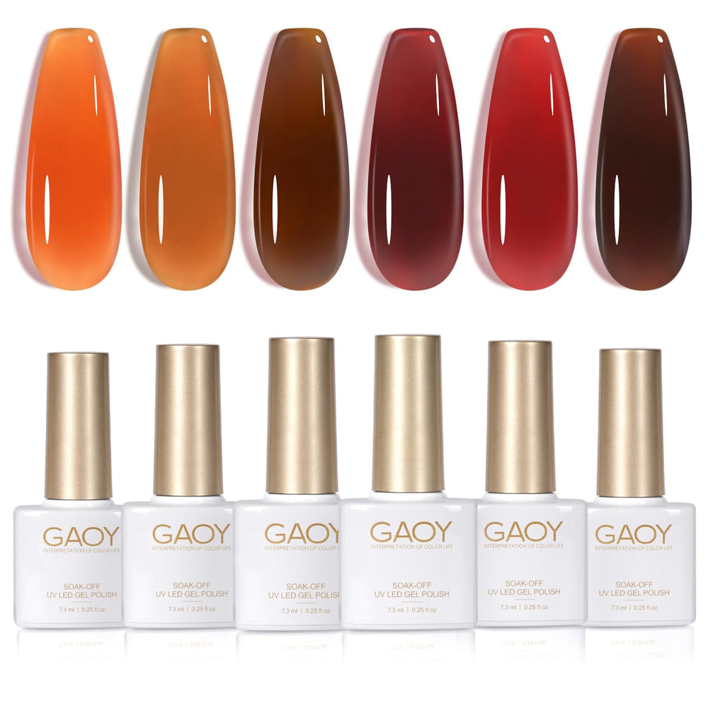 GAOY Jelly Tortoise Brown palette with six transparent gel colors for nails