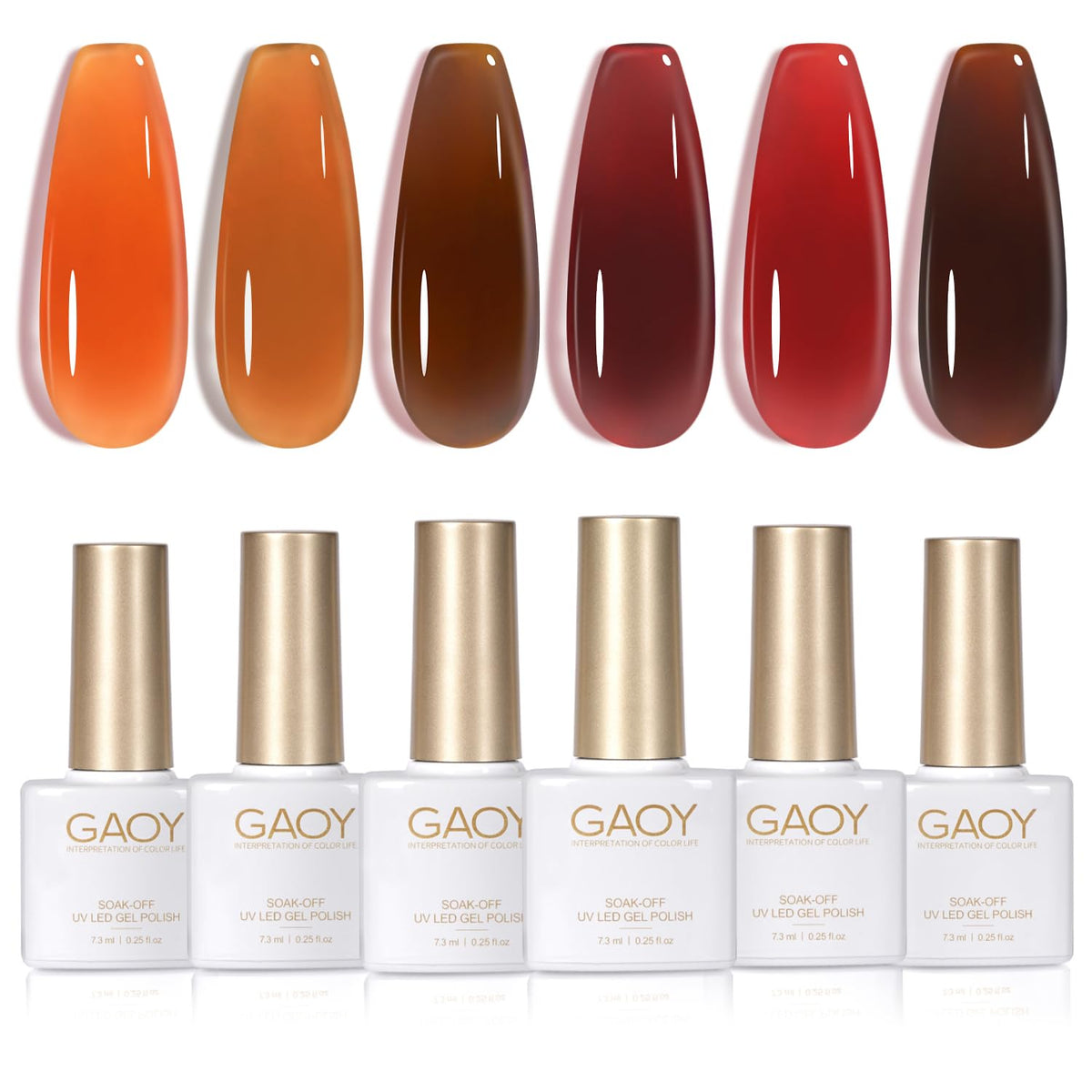 GAOY Jelly Tortoise Brown palette with six transparent gel colors for nails