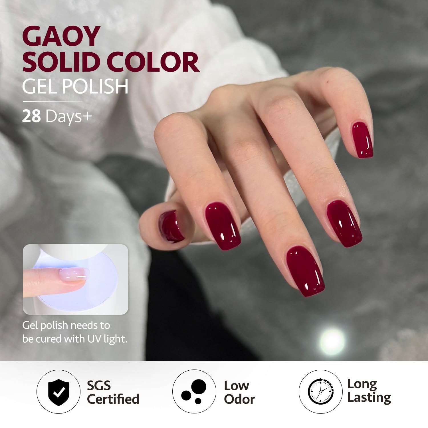 GAOY long-lasting formula with nail bed prep for better wear.