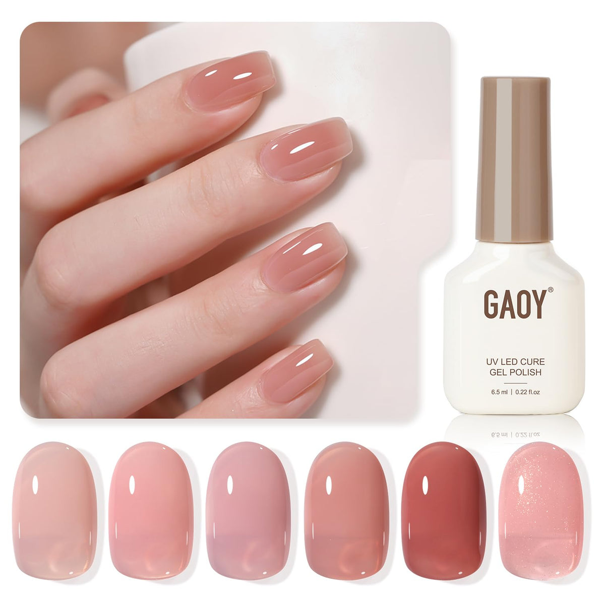 GAOY Nude Jelly Gel Nail Polish milky pink brown shimmer for long-lasting at-home manicures.