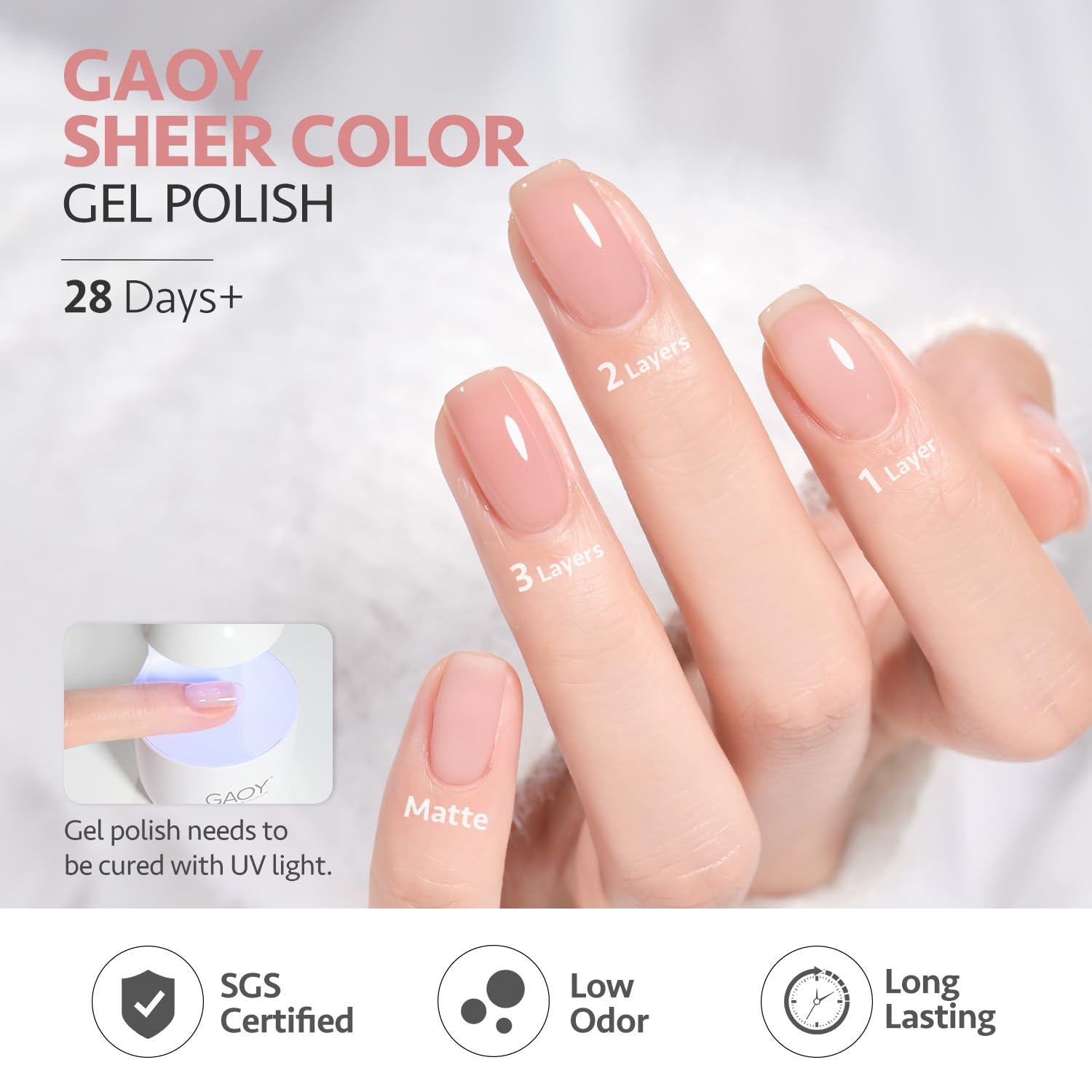 GAOY gel polish cures in 60 seconds under UV LED for quick home sessions.