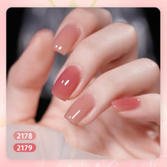 GAOY Nude Jelly vanilla-sheen swatch highlights a soft neutral tone for natural nails