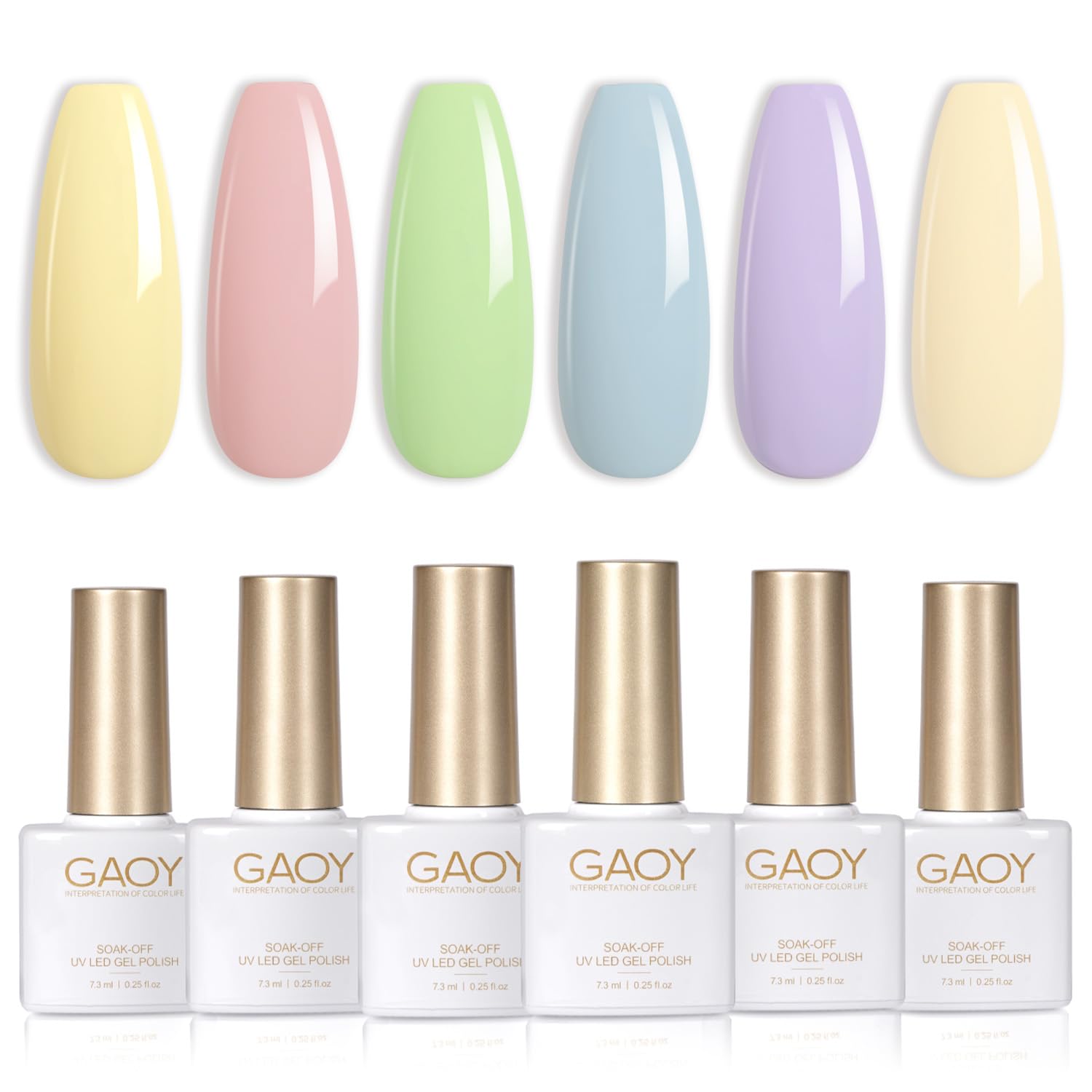 GAOY pastel pink blue gel nail polish packaging for at-home manicures with long-lasting color