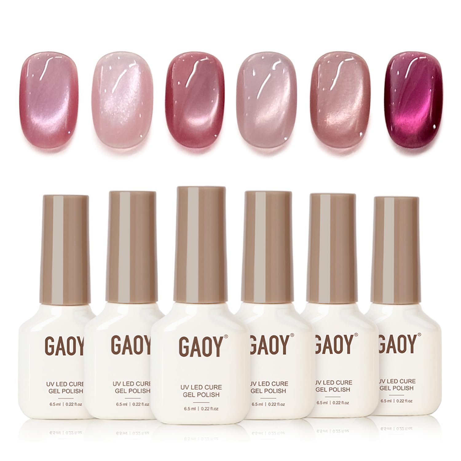 GAOY Pink Cat Eye Gel Nail Polish Set with magnet for versatile DIY manicure.
