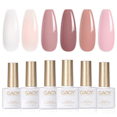 GAOY Pink Nude gel nail polish set packaging showing six neutral shades for at-home salon results.