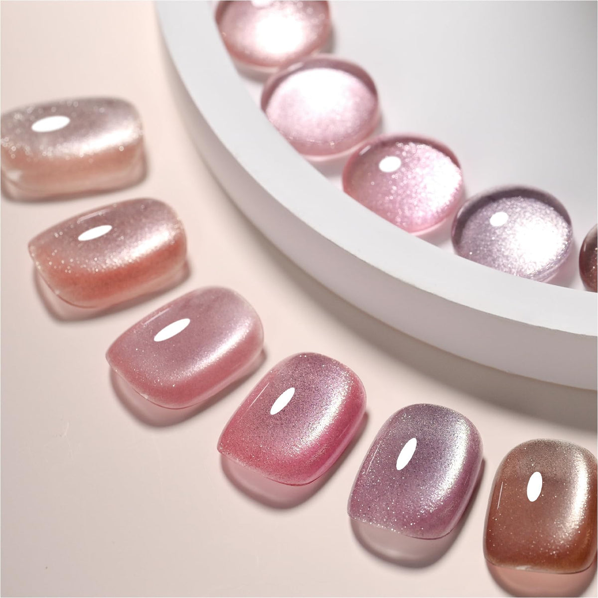 GAOY Pink Ocean Cat Eye gel polish set pack shot with holographic pattern highlight